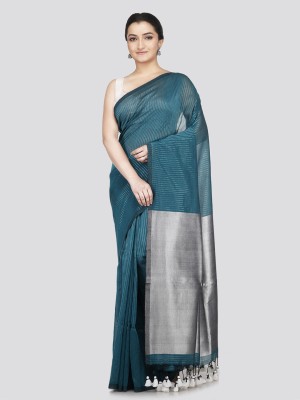 PinkLoom Woven Handloom Pure Cotton Saree(Light Blue)