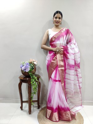 KRIYANSH Embroidered, Self Design, Woven, Printed, Temple Border, Striped Bollywood Jacquard, Organza Saree(Pink)