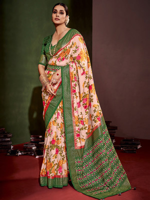 Divastri Printed Daily Wear Tussar Silk Saree(Cream)