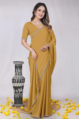 Elder Solid/Plain Bollywood Georgette Saree(Yellow)