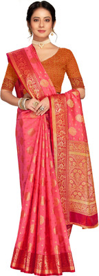 M.S.RETAIL Woven Banarasi Organza Saree(Pink)