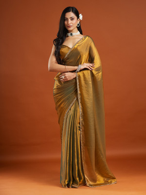 Dharm Fashion Self Design Bollywood Chiffon Saree(Gold)
