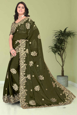 Brahmani Creation Embroidered Bollywood Georgette Saree(Green)