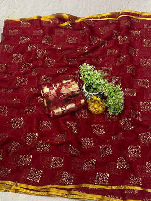 ELEGANCE FAB Embellished Bollywood Chiffon Saree(Maroon)
