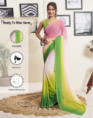 Satrani Dyed, Solid/Plain Bollywood Georgette Saree(Pink, Green)