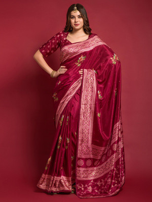 ANOUK Printed Daily Wear Silk Blend Saree(Pink)