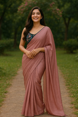 aamya fashion Solid/Plain Bollywood Silk Blend Saree(Pink)