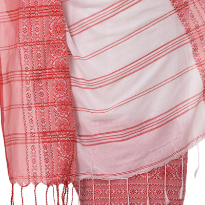 Desh Bidesh Self Design, Solid/Plain, Striped, Woven, Paisley Handloom Handloom Cotton Blend, Pure Cotton Saree(Red, White)
