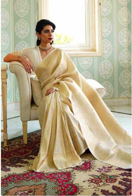 KAKADIYA Self Design Kanjivaram Pure Silk Saree(Cream)