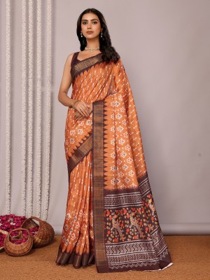 Anekha Printed Chanderi Silk Blend Saree(Orange)