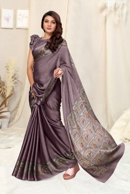 MIRCHI FASHION Printed, Blocked Printed Kalamkari Chiffon, Georgette Saree(Purple, Grey)