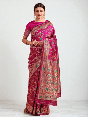 fFASHION Embroidered Banarasi Art Silk, Cotton Silk Saree(Pink)