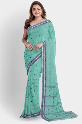 SANVISAREE Woven Tant Pure Cotton Saree(Light Blue, Blue)