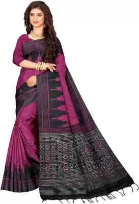 maadurga Printed Sambalpuri Cotton Blend Saree(Purple)