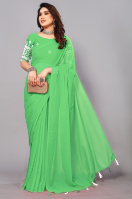 GRIFEZ Solid/Plain Bollywood Georgette Saree(Light Green)