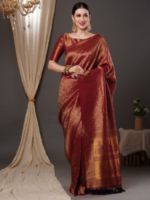 ANOUK Woven Kanjivaram Silk Blend Saree(Maroon)