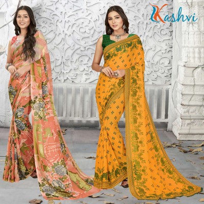 kashvi sarees Ombre, Floral Print Daily Wear Georgette Saree(Pack of 2, Multicolor)