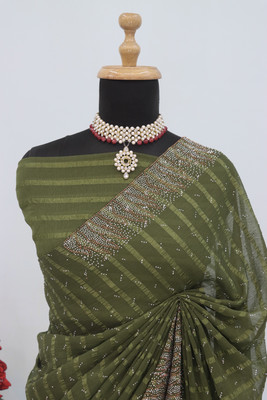 KHRITI FAB Embellished Bollywood Georgette Saree(Light Green)