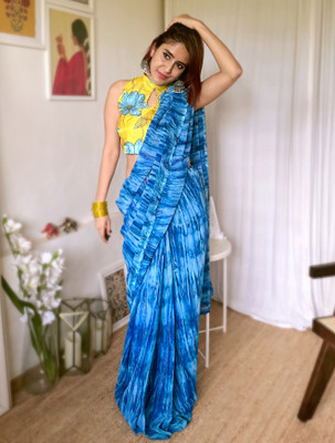 Ethnic Junction Digital Print Bollywood Georgette Saree(Blue)