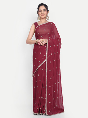 lts label tripti saxena Embroidered Banarasi Georgette Saree(Maroon)