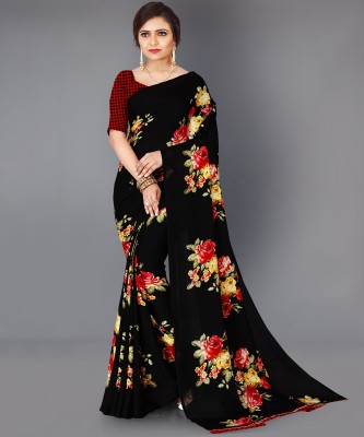Anand Sarees Floral Print Daily Wear Georgette Saree(Black)