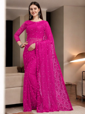 Fashion Nexa Striped Bollywood Brasso Saree(Pink)