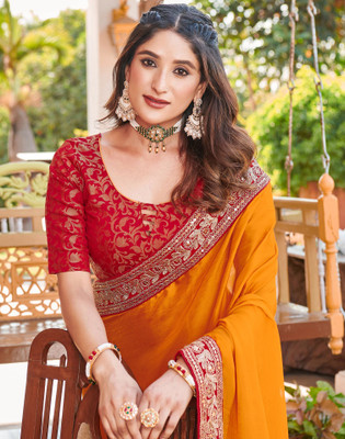 Satrani Embellished, Embroidered Bollywood Chiffon Saree(Yellow)