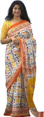 Kiaaron Printed Daily Wear Pure Cotton Saree(White)