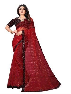 Mb Fashion Embroidered Bollywood Net Saree(Red)