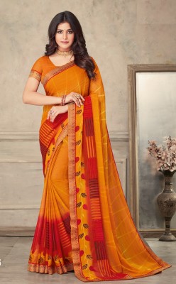 JustEthnic Graphic Print Bollywood Chiffon Saree(Yellow)