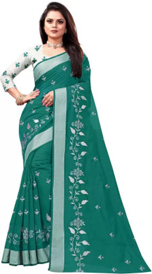 Vleez Embroidered Ilkal Chanderi Saree(Dark Green)