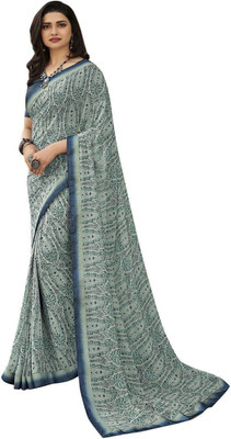 RAJESHWAR FASHION Printed Bollywood Georgette Saree(Grey)