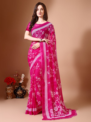 Anmi Printed Bollywood Chiffon Saree(Pink)