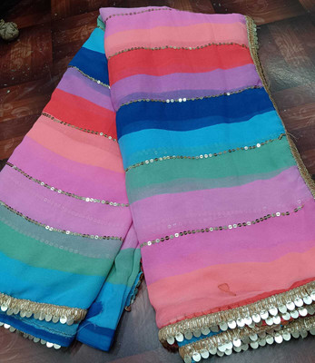 ZENBLAZE Printed, Digital Print, Striped, Self Design, Embroidered Bollywood Georgette Saree(Multicolor)