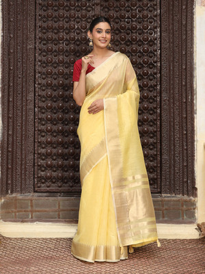 Divastri Woven Banarasi Cotton Silk Saree(Yellow)