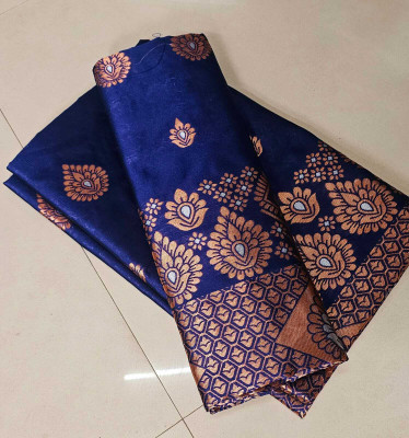 VRAJ CREATION Woven Mekhela Chador Pure Silk Saree(Dark Blue)