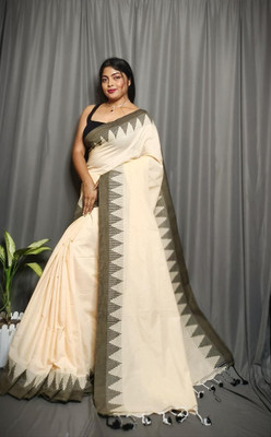 UR Affection Self Design Handloom Pure Cotton Saree(Beige)