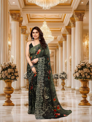 SmittenSmit Printed Bollywood Georgette Saree(Dark Green)