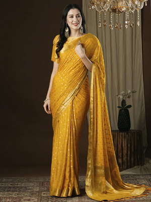 Tasrika Woven Kanjivaram Georgette Saree(Yellow)
