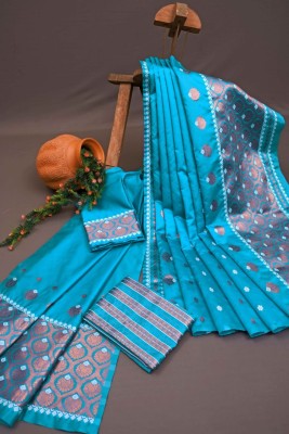 pavanputra fab Woven Banarasi Jacquard Saree(Light Blue)