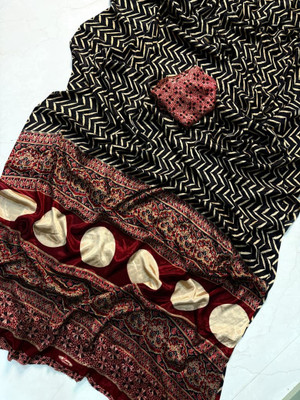 DHYEY CREATION Printed Bandhani Pure Silk, Silk Blend Saree(Black)