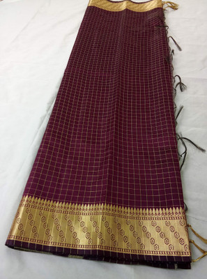 SR Fashion Checkered Maheshwari Cotton Blend Saree(Brown)