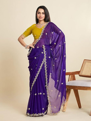 Viyaa Creation Embroidered Bollywood Chiffon Saree(Blue)