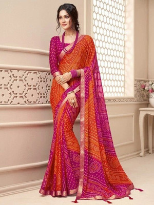 Falessa Printed Bandhani Georgette Saree(Red, Pink)