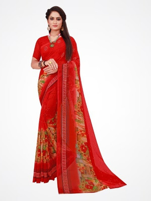 Suali Printed Daily Wear Georgette Saree(Red)