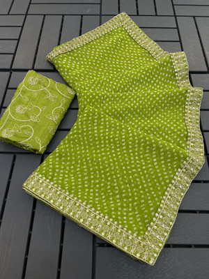 NERTA BOUTIQUE Printed, Self Design, Solid/Plain Bollywood Georgette Saree(Light Green)