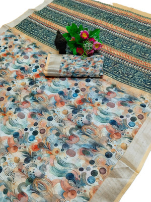 PRTRENDZ Woven Bollywood Pure Cotton, Cotton Linen Saree(Multicolor)