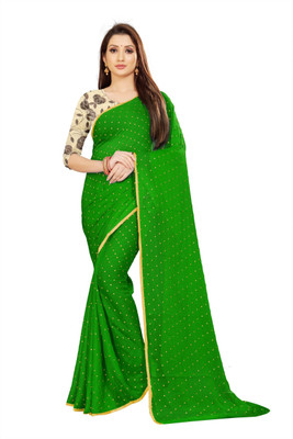 HouseOfCommon Printed Bollywood Chiffon Saree(Green)