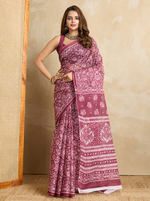 SHANVIKA Printed Daily Wear Pure Cotton Saree(Purple)