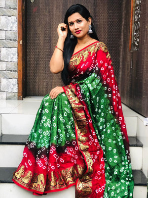 DHARMRAJ ENTERPRISE Woven Bandhani Art Silk Saree(Green)